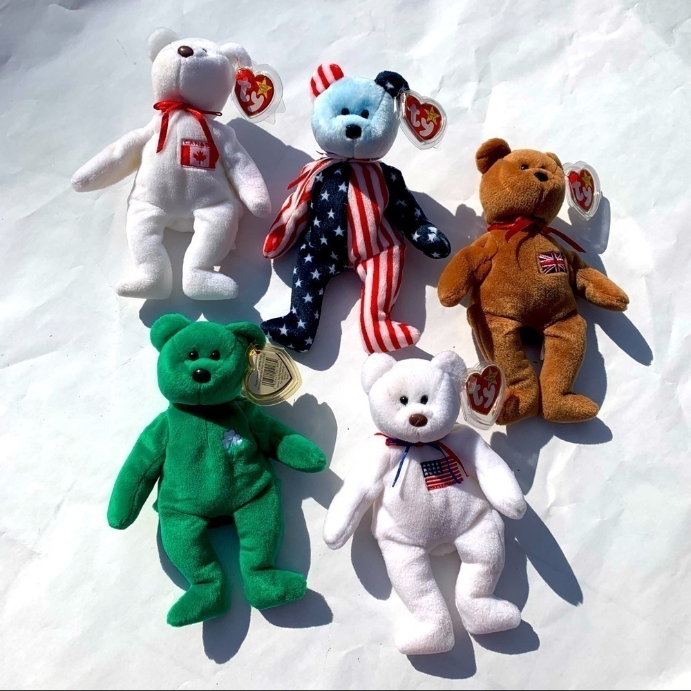 Vintage tY Around the world beanie baby collection 6 bear set rare y2k
